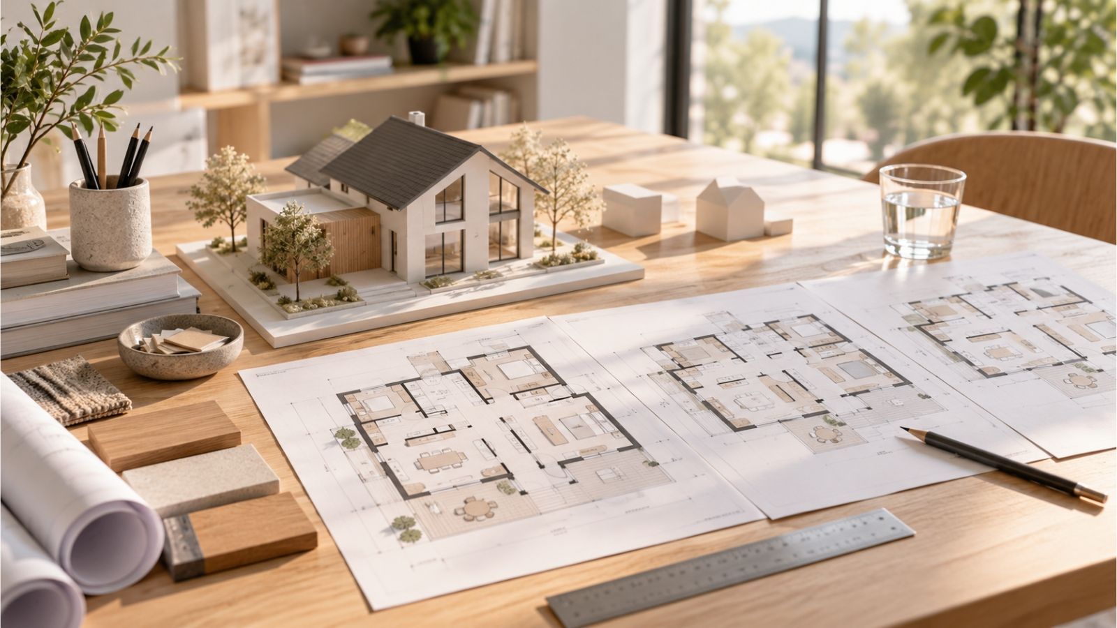 3D-Hausplanung mit Grundriss und Gebäudemodell zur Prüfung von Raumaufteilung und Bauentscheidungen