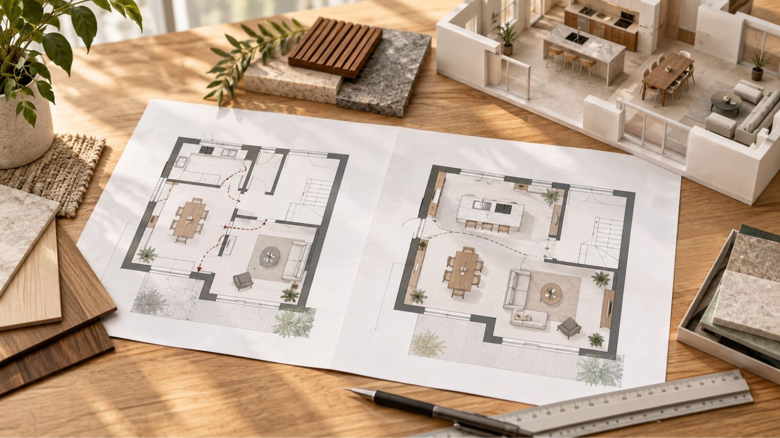 Grundrissoptimierung von Küche, Wohn- und Essbereich bei der Modernisierung eines Einfamilienhauses