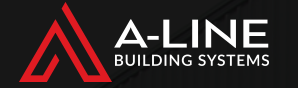 A-LINE Building Systems logo with red stylized A and white text on black background