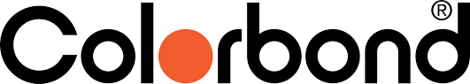 Colorbond logo with black text and an orange dot between the letters o and r