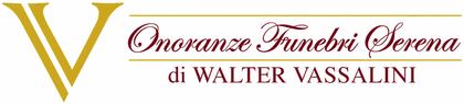 Logo per Onoranze Funebri Serena di Walter Vassalini, in oro e bordeaux su sfondo bianco