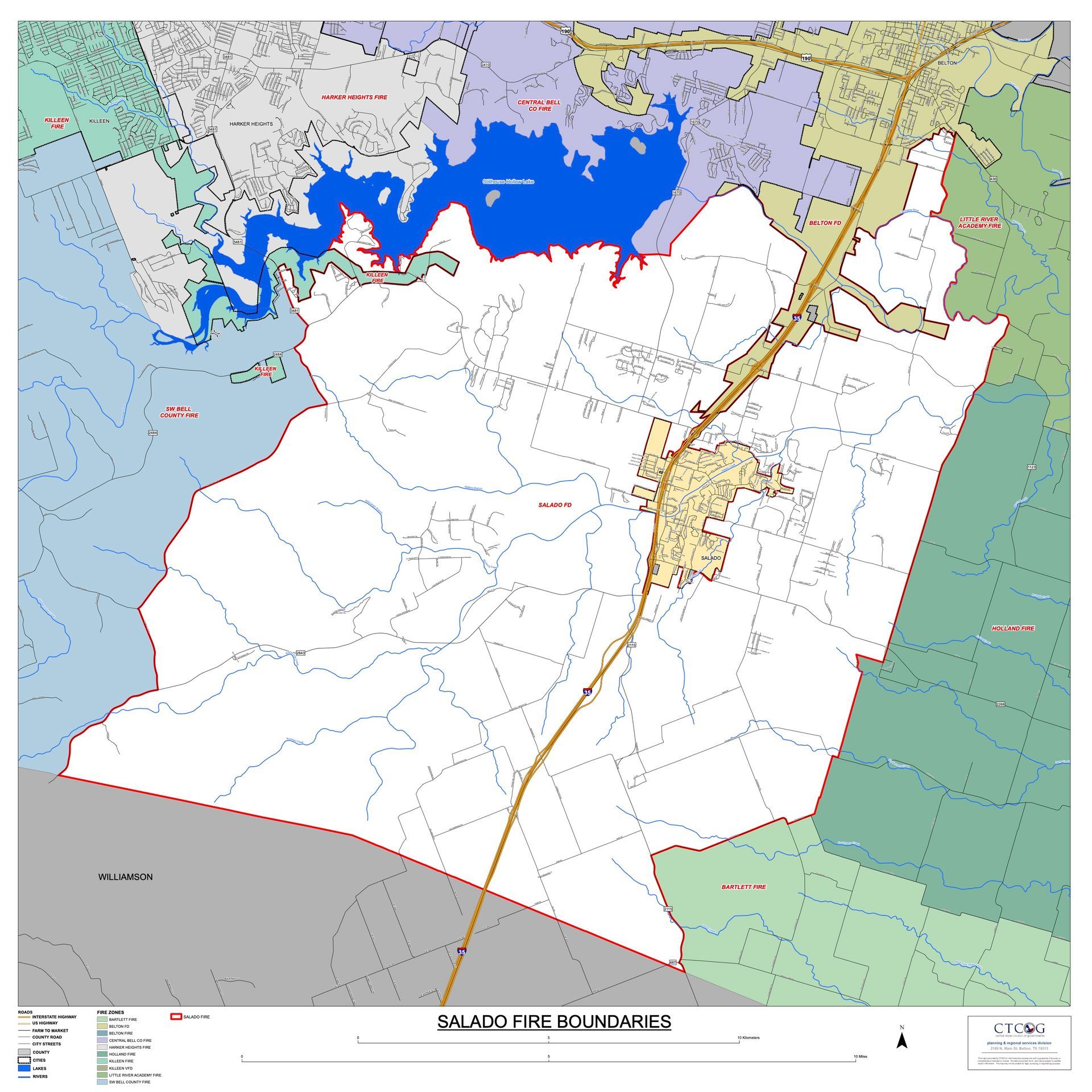 A map of Bell county ESD 1's coverage area.
