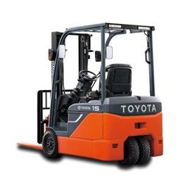 Forklift in warehouse; blue and orange, ready for use, pallets in background. Forklift in warehouse; blue and orange, ready for use, pallets in background.