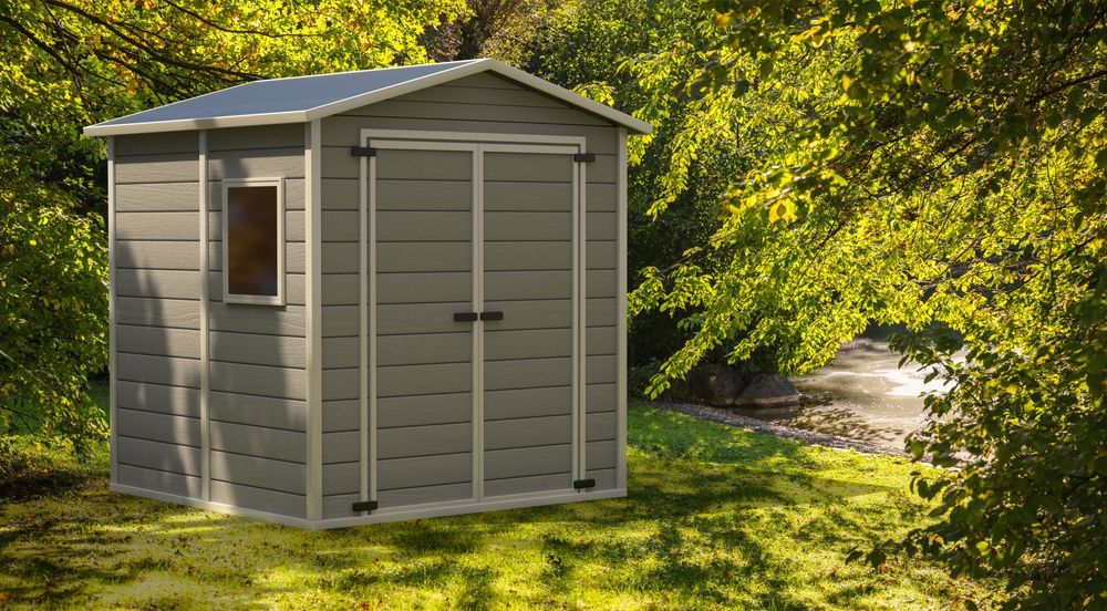 Gray Shed With Double Doors and Window — ShedBoss in Atherton, QLD