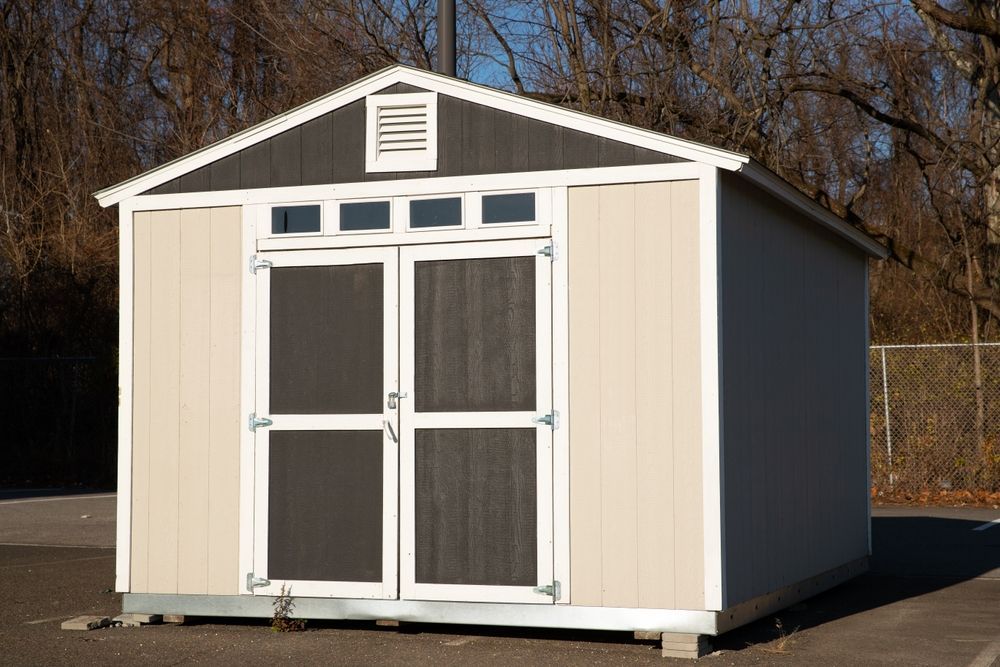 Gray and Beige Shed With Double Doors — ShedBoss in Tolga, QLD