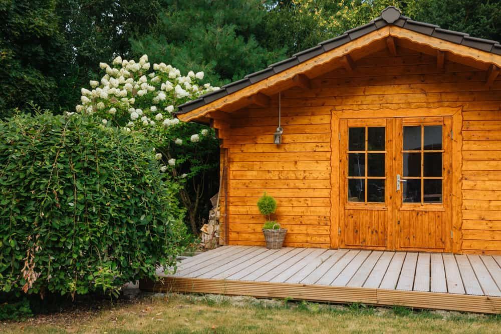 Wooden Cabin With Double Doors and Small Porch, Surrounded by Green Foliage — ShedBoss in Ravenshoe, QLD 