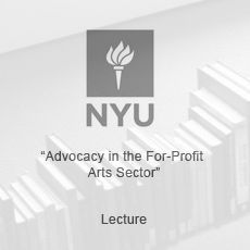 Nyu is giving a lecture on advocacy in the for-profit arts sector.