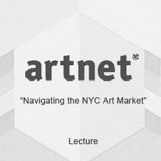 A black and white logo for artnet navigating the nyc art market lecture.