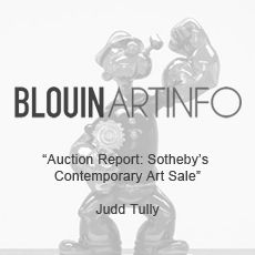 A black and white photo of a statue of popeye from sotheby 's contemporary art sale.