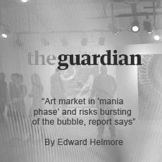 A black and white photo of an art market in a mania phase and risks bursting of the bubble , report says.