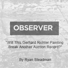 A black and white poster with the words `` will this gerhard richter painting break another auction record '' by ryan steadman.