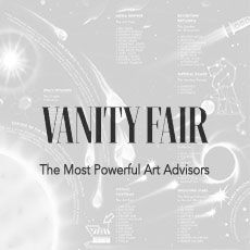 Vanity Fair magazine cover with the headline “The Most Powerful Art Advisors” on a gray background