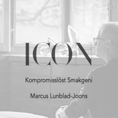 Grayscale book cover reading “ICON – Kompromisslöst Smakeri” by Marcus Lunblad-Joons
