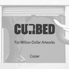 A black and white photo of an elephant with the words curbed for million dollar artworks.