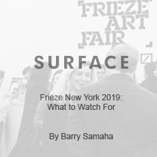 A black and white photo of people at the frieze new york art fair.