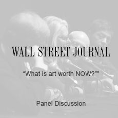 A black and white photo of a wall street journal panel discussion.