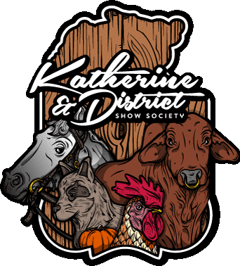 The logo for the katherine & district show society shows a horse , cow , rooster , cat and pumpkin.