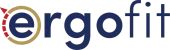 Ergofit logo with blue and gold stylized &ldquo;e&rdquo; and navy &ldquo;rgofit&rdquo; text