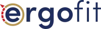 Ergofit logo with blue and gold stylized “e” and navy “rgofit” text