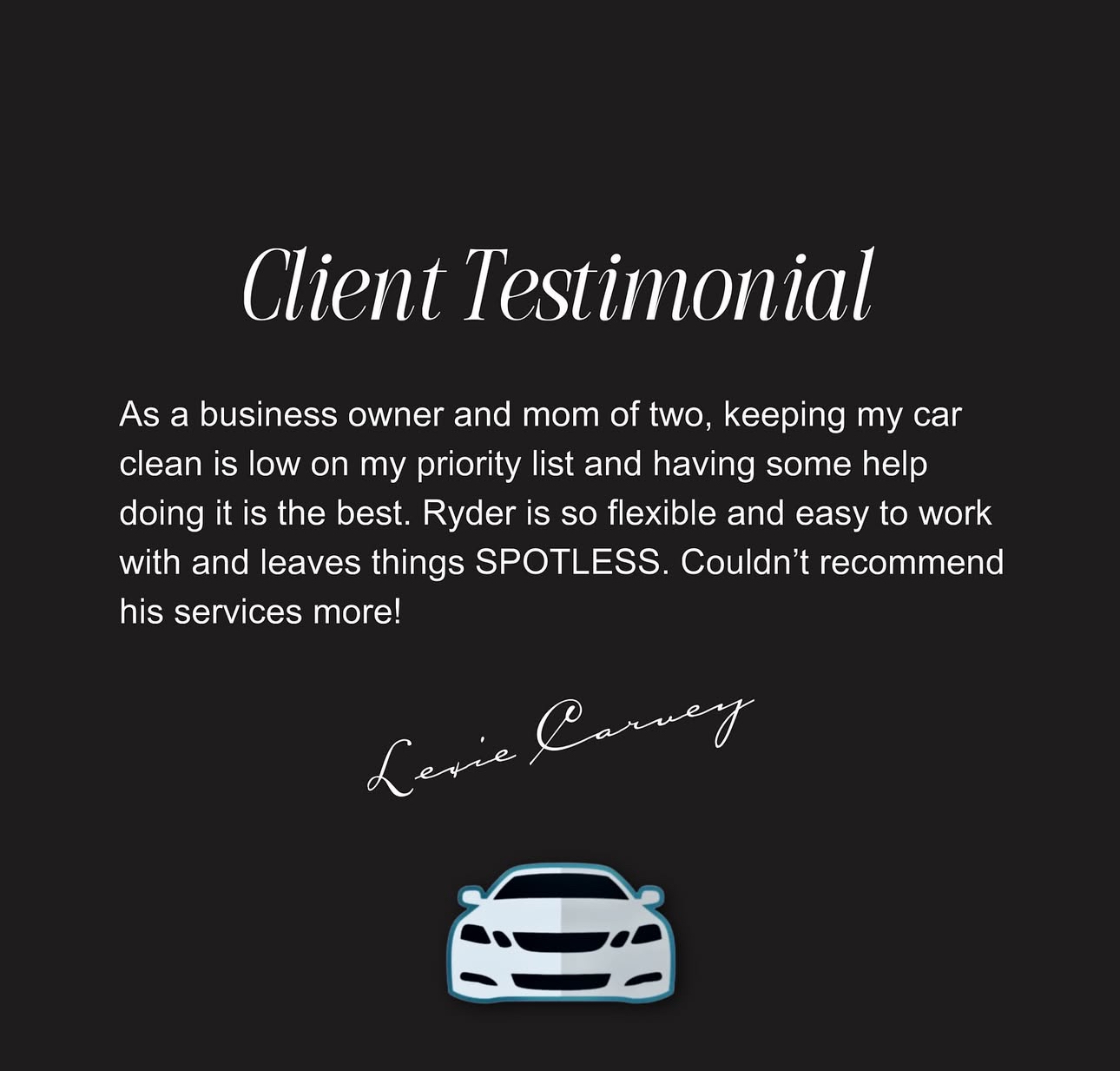 Client testimonial highlighting Lux Detailing’s flexible scheduling and spotless interior detailing in Winnipeg.
