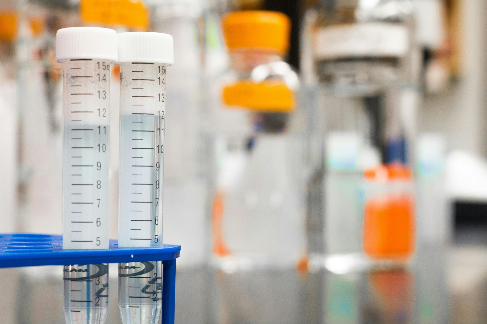 Three test tubes are sitting in a blue rack in a laboratory. | You Health