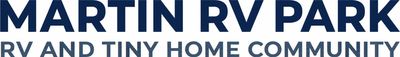 Martin RV Park logo with blue text and a small roof icon, reading “RV and Tiny Home Community”