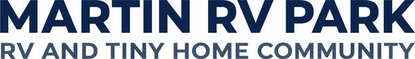 Martin RV Park logo in black and blue text with a stylized RV icon above “RV and Tiny Home Community”
