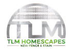 TLM Homescapes logo with fence graphic and text &ldquo;NEW FENCE & STAIN&rdquo;