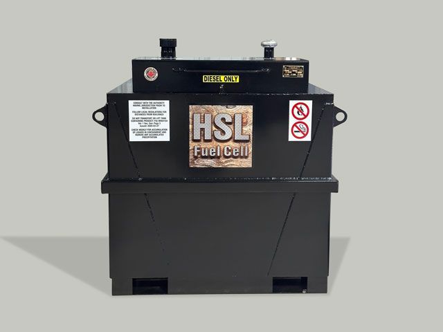 A black hsl fuel cell is sitting on a white surface