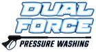 Dual Force Pressure Washing logo in blue and black with a squeegee icon
