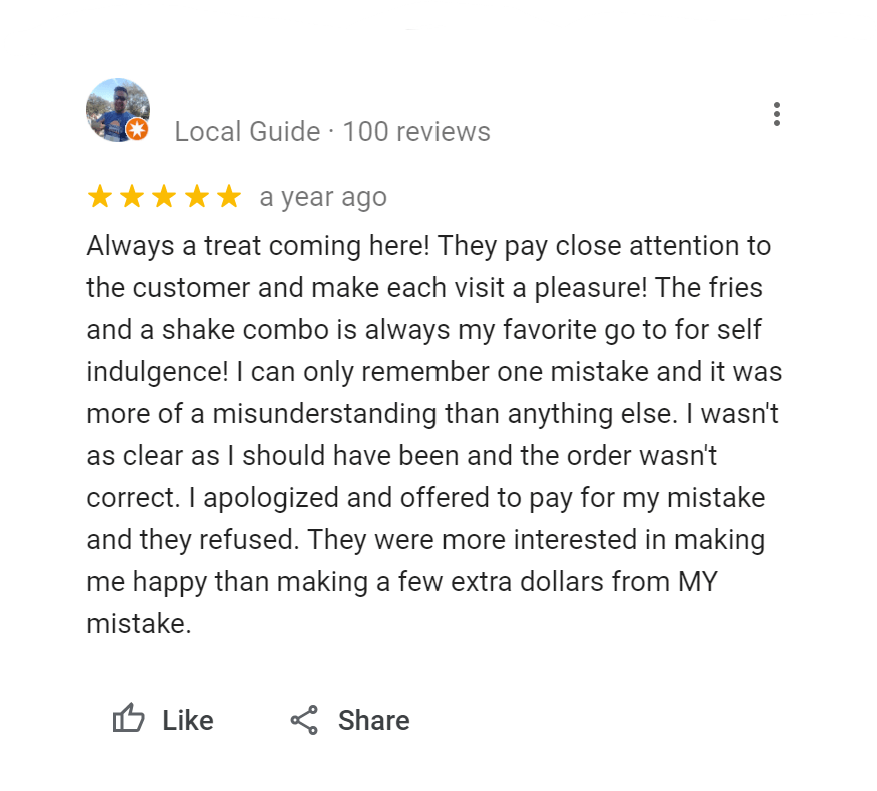 Screengrab of a 5-star Google review