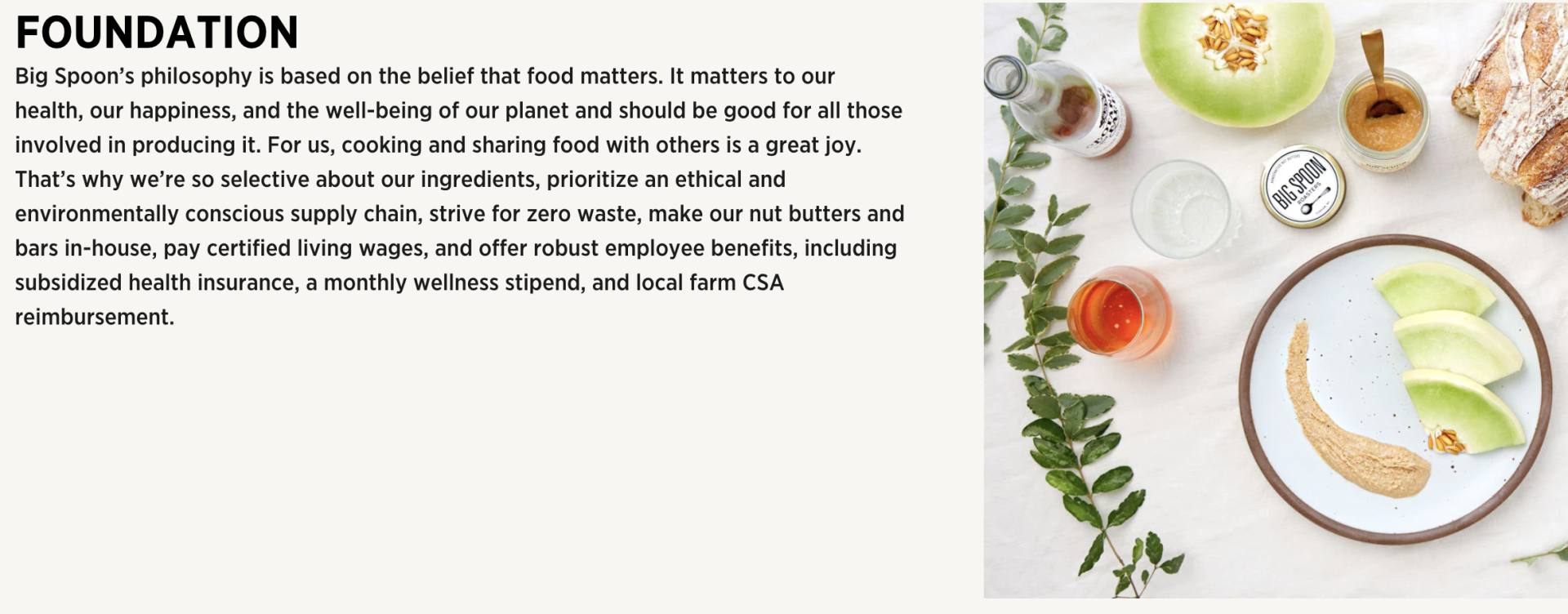 Foundation section of the website for Big Spoon Roasters that talks about their company's philosophy