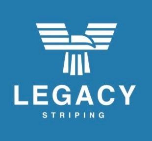 Logo for Legacy Striping: White stylized eagle design over blue background, text