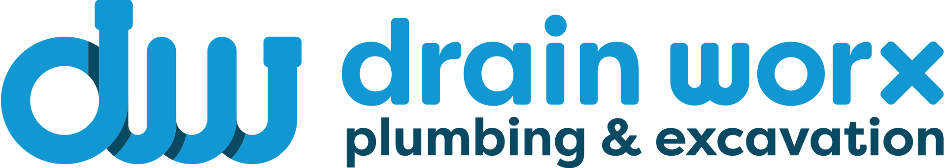 A logo for drain worx plumbing and excavation