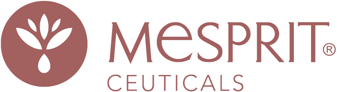 El logotipo de Mesprit Ceuticals es un círculo rojo con una gota de agua dentro.