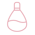 Un icono rosa de una botella de perfume sobre un fondo blanco.