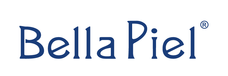 El logotipo de Bella Piel es azul y blanco sobre un fondo blanco.