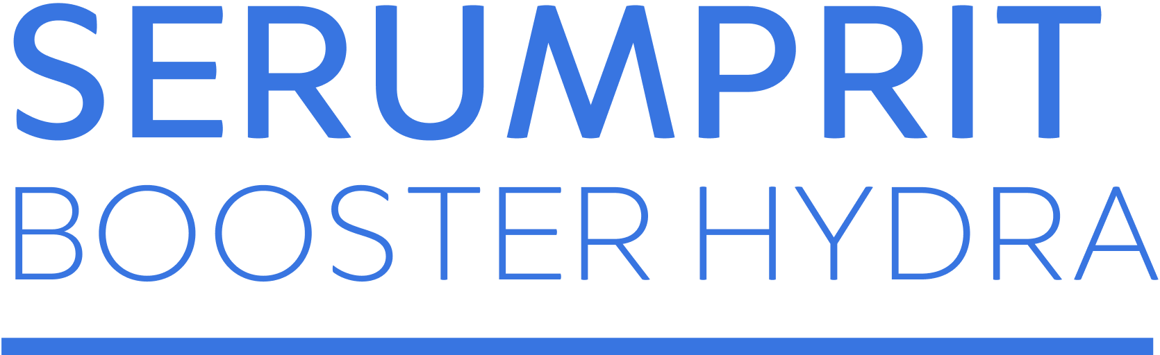 Un logotipo azul y blanco para serumprit booster hydra.