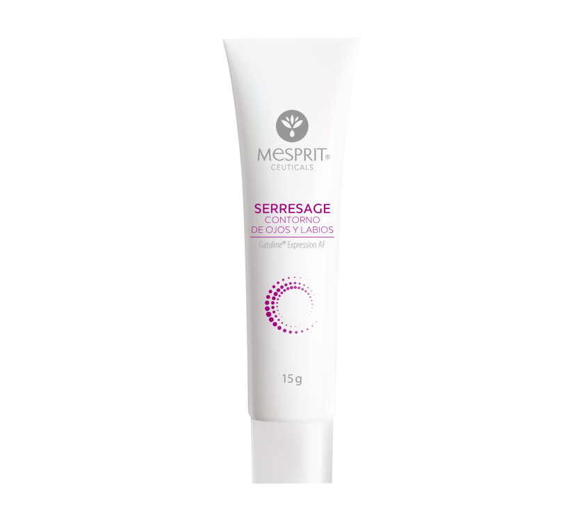 Un tubo blanco de crema con un círculo morado encima.