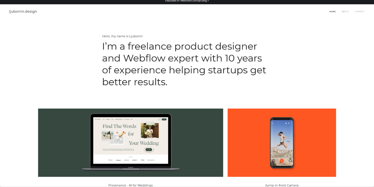 Website hero banner with headline, laptop on dark green, and smartphone on orange background