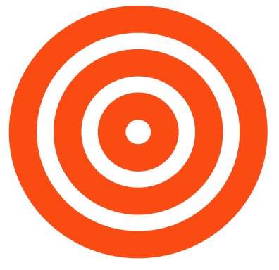 A target symbol consisting of three alternating orange circles and two white rings on a white background.