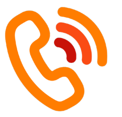 An orange telephone receiver icon with three concentric signal waves radiating from the right side, fading to red.