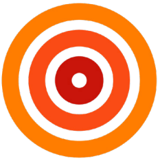 A target symbol composed of five concentric rings alternating between orange, white, and red, with a white center.