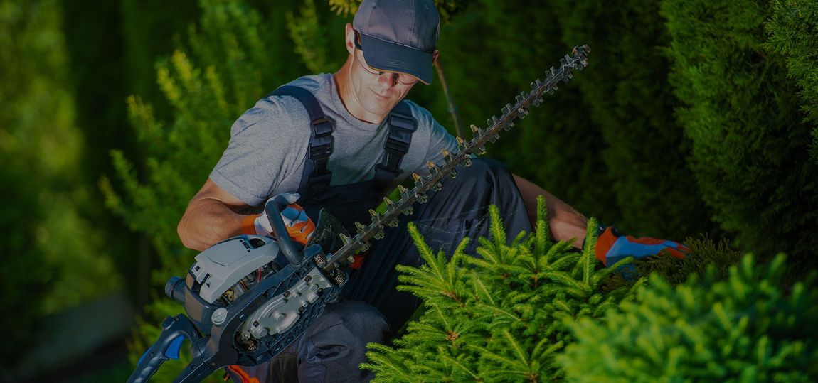 Man do landscape services using garden tools