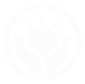 Hands cradling a heart with radiating lines inside a circular outline, symbolizing care and support