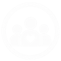 Simple line icon of a family with a heart in the center, inside a circular outline