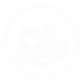 Faint circular emblem with a central building or gateway, in a pale monochrome design
