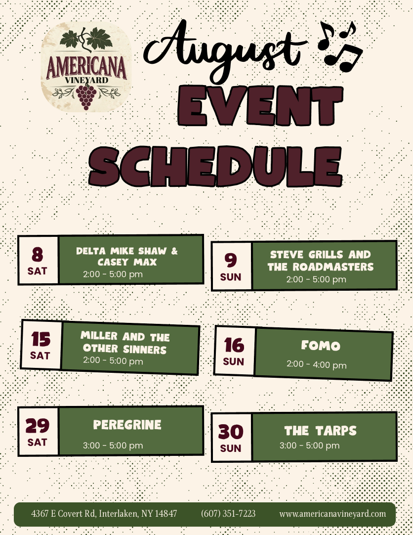 Band Peregrine performing live at Americana Vineyards, Saturday, March 7th, 3-5 pm. Food includes chili, nachos, pizza, cheesecake.