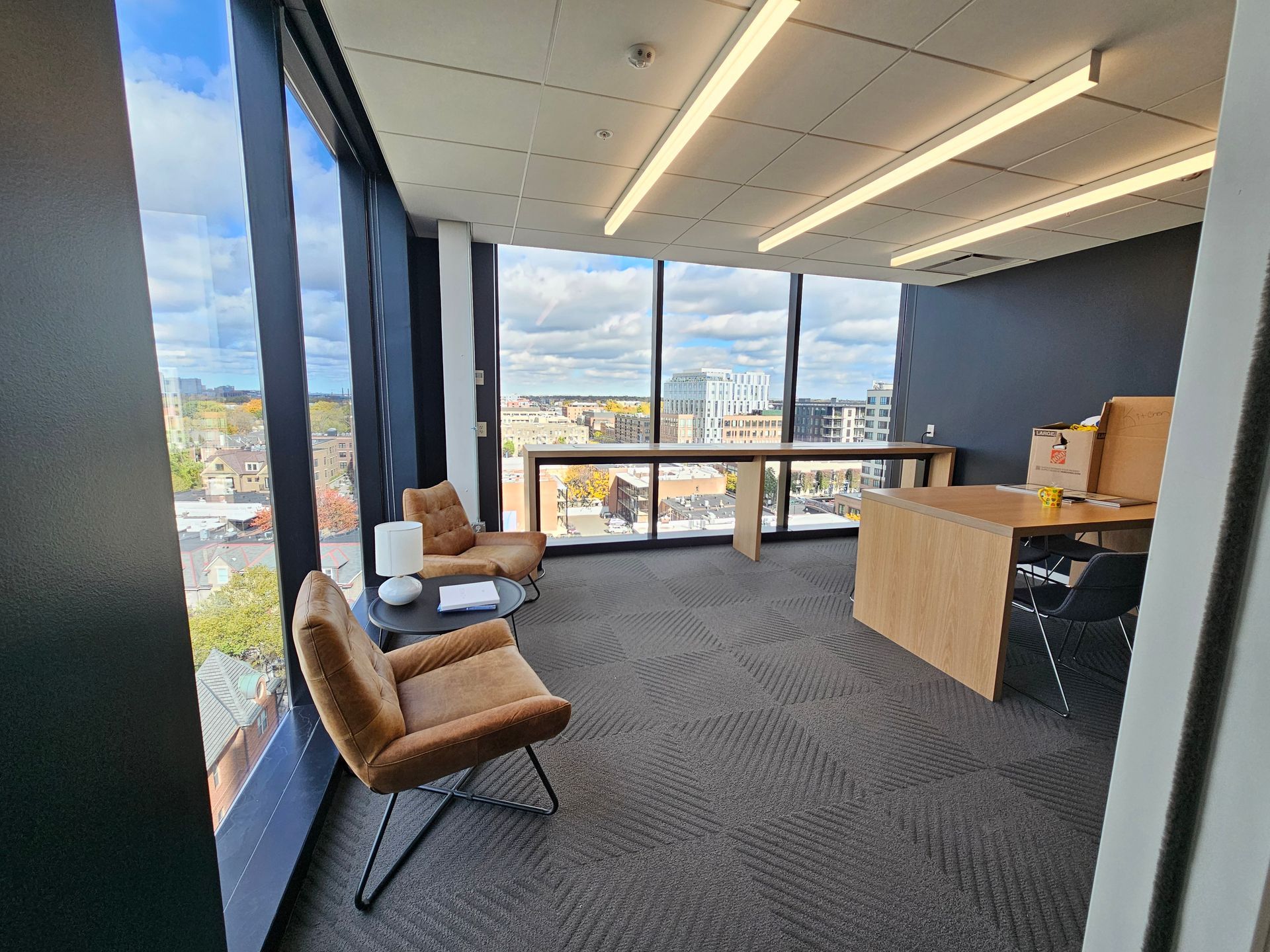 Freshly painted commercial office walls in Columbus Ohio with modern dark color palette