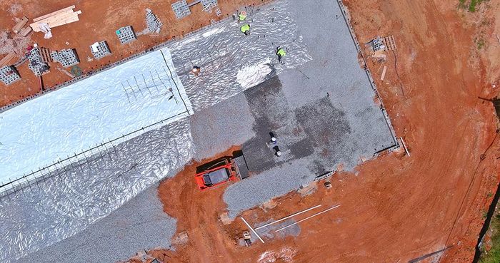 an aerial view of a building being built